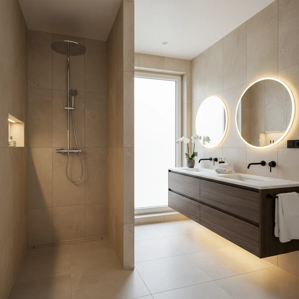 Baño moderno reformado con ducha a ras de suelo